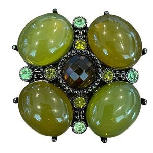Shades Of Green Cabochon Rhinestone  Brooch Pendant Pin Women’s Jewelry 2”